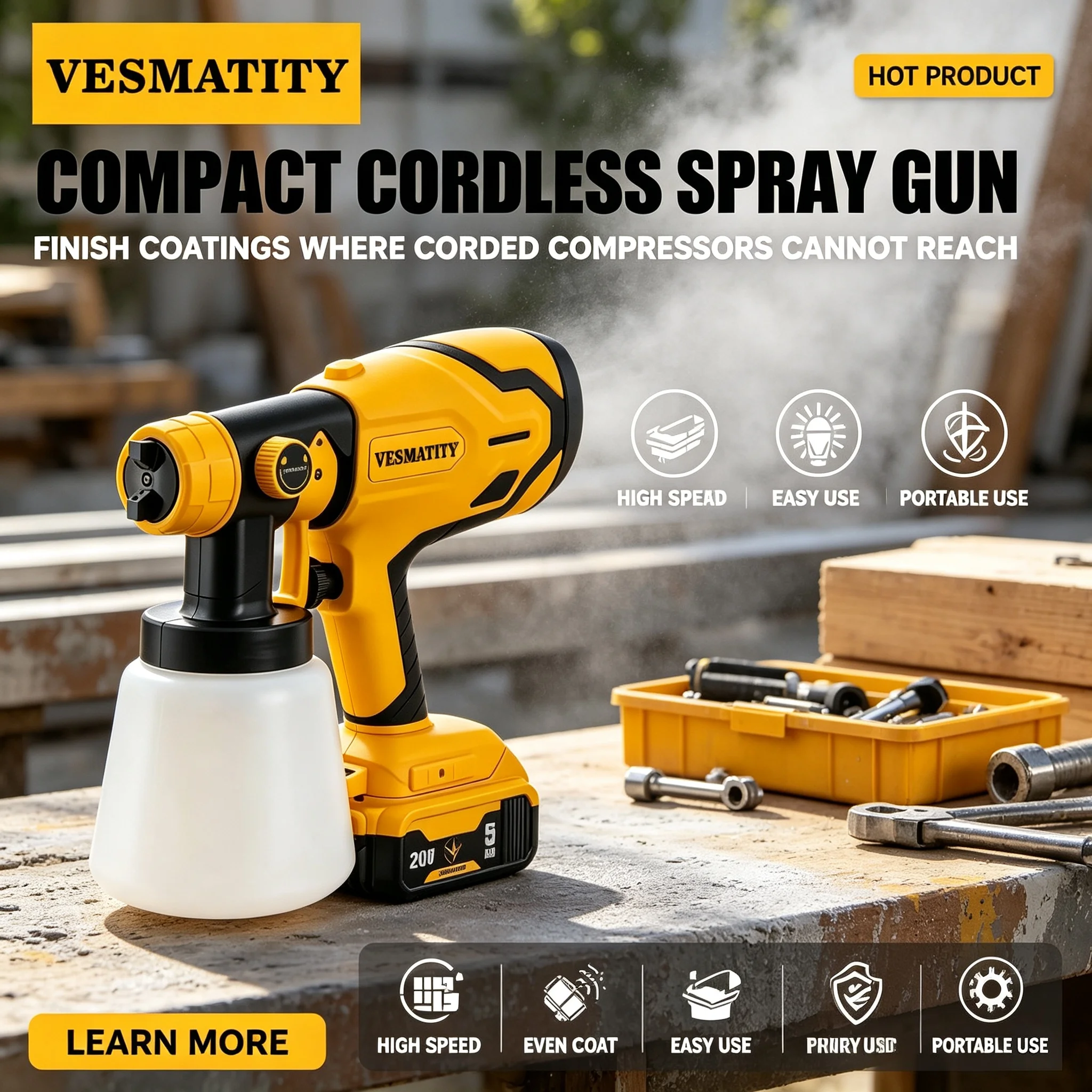 Cordless Paint Sprayer 20V - 20V 배터리용 무선 전동 스프레이 건,