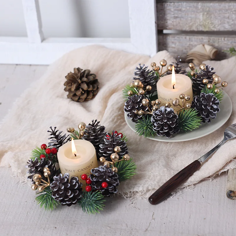 Weihnachtskranz, künstliche Beeren, Tannenzapfen, Kiefernständer, Kränze, Girlande, Kerzenring, Tisch, Zuhause, Party-Dekoration