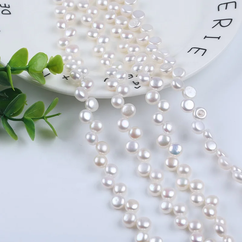 

8-9mm button real natural white freshwater pearl beads strand