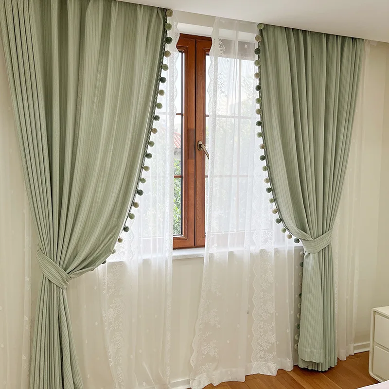 ChildrenWheat Ear Pattern Milk Green Curtains Curtains for Living Room Bedroom  Fresh and Healing SeriesDining Room Curtains