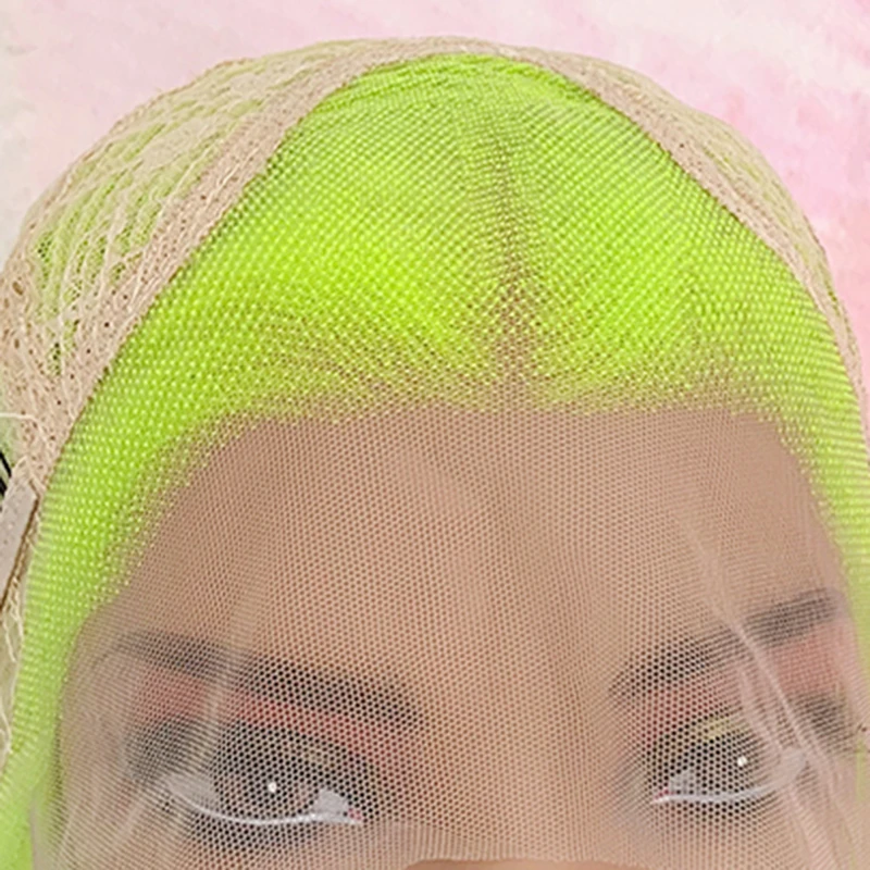 여성용 형광 녹색 합성 레이스 프론트 가발, 미리 뽑은 긴 직선 내열성 교체 가발, 섬유 헤어, 13*3