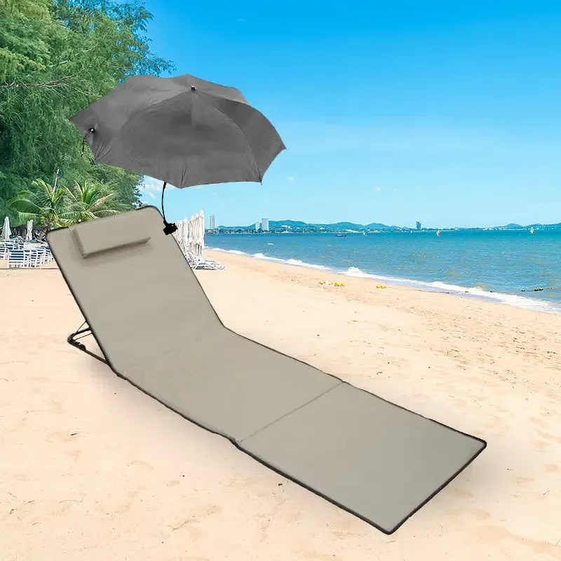 Adjustable Metal Frame Chaise Lounge Portable Foldable Oxford Cloth Beach Mat Outdoor Camping Sun Bed for Relaxing Travel Use