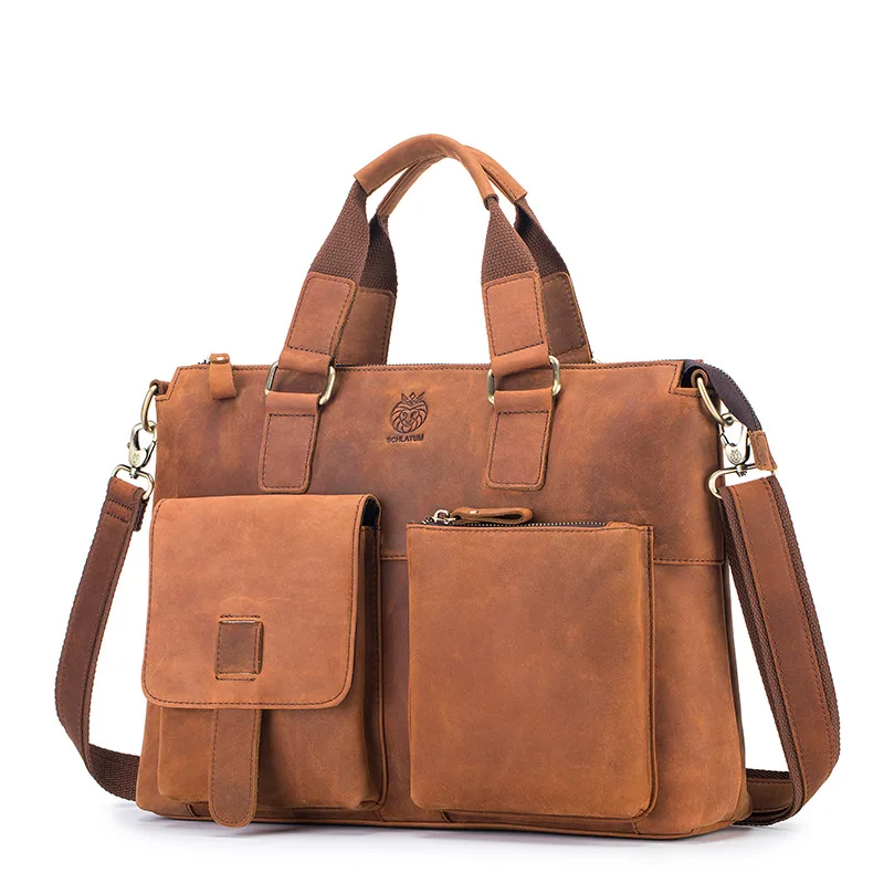 Valigetta da uomo in pelle di alta qualità Borsa da uomo in vera pelle Borsa a tracolla casual retrò Borsa per laptop da 15,8 pollici portatile