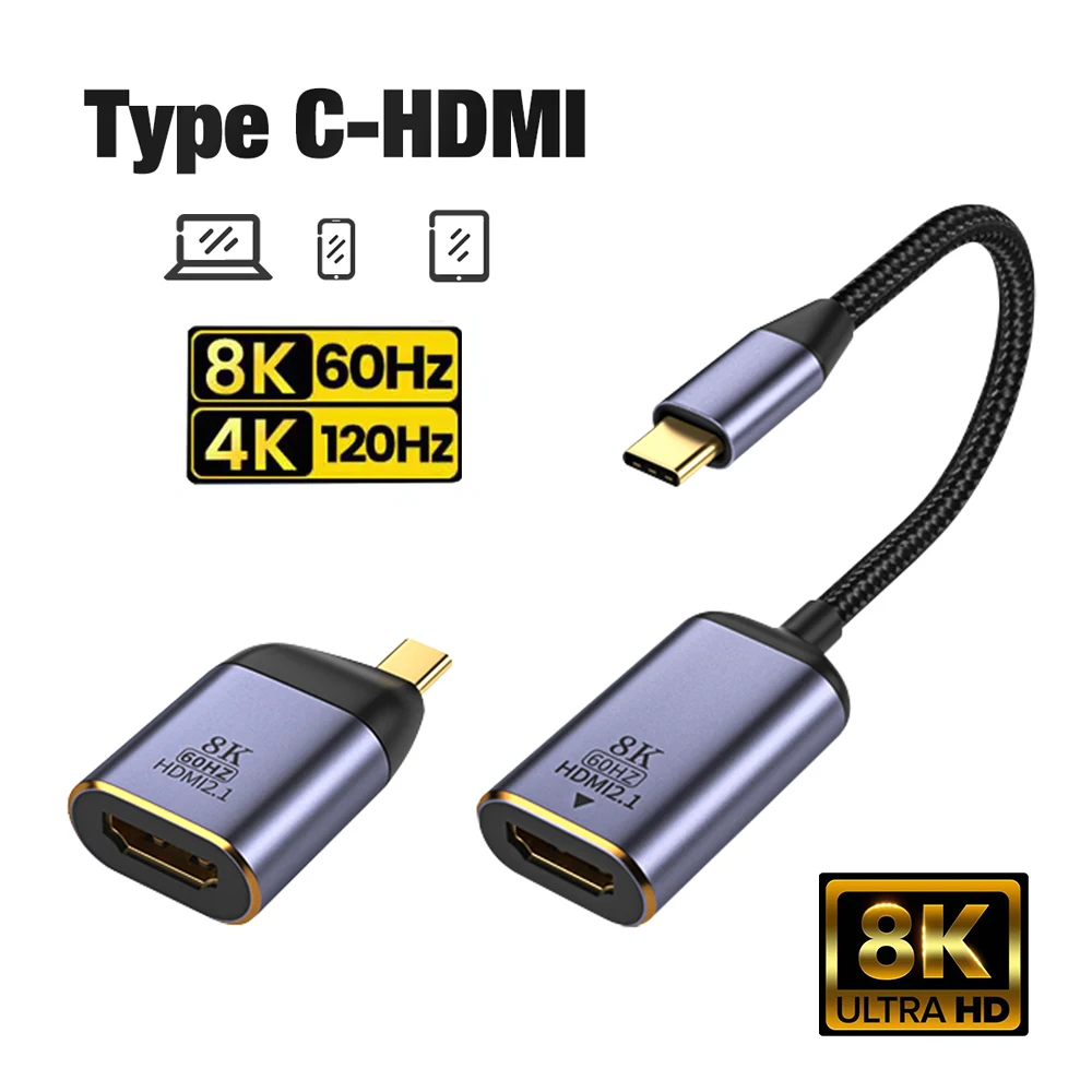 USB Type C To HDMI-Compatible Adapter 8K 60Hz 4K 120Hz/30Hz Converter Cable For iPhone 16 17 Laptop MacBook PC TV Box PS5 Switch