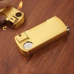 One-piece Pipe Butane Gas Lighter Creative Retro Side Mechanical Press Ignition Oblique Flame Metal Lighter Tool Gift for Men