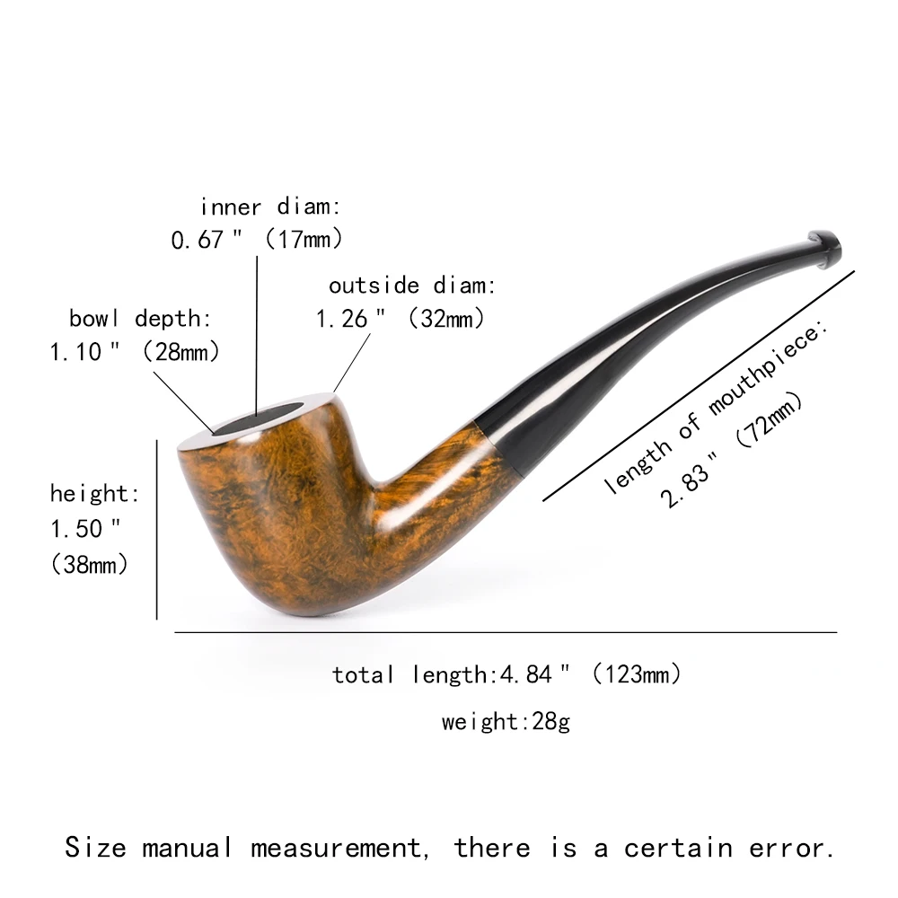 Handmade briar tobacco pipe, Father's Day gift, 3mm pipe channel, small pipe, vulcanized rubber pipe handle, length 123mm