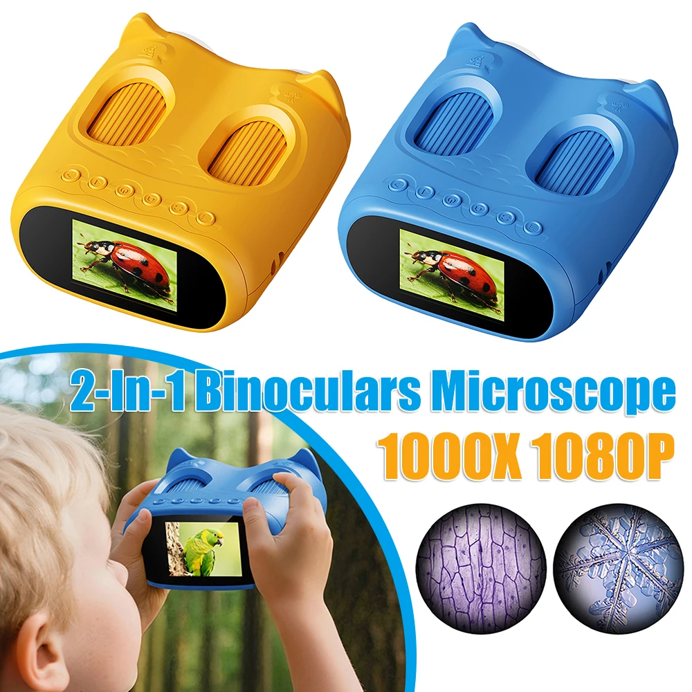 

2-In-1 Microscope for Kids Binoculars with 2 Inch IPS Screen Digital Microscope Handheld Magnifying Glass Educational Science