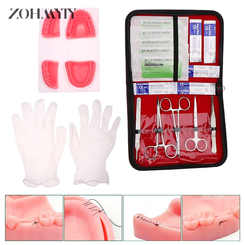 

Dental Surgical Suture Training Kit Suture Practice Model Training Pad Scissors Tool Teaching Equipment Skin Operate Kit