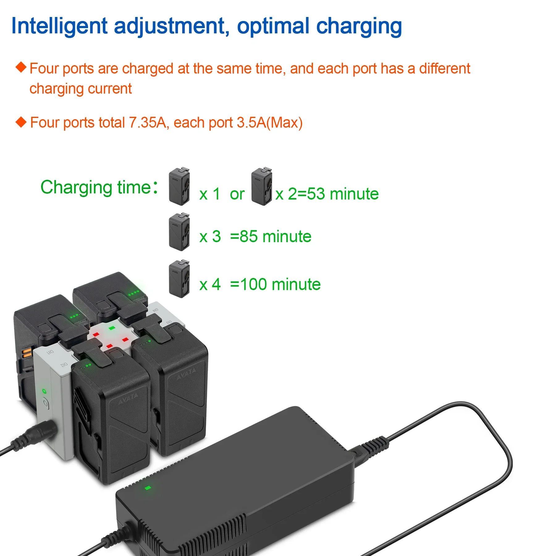 4 in 1 Battery Charging Hub for DJI Avata Fast Batteries Charge Hub DC Car Charging Cable Adapter for DJI Avata Drone Accessory