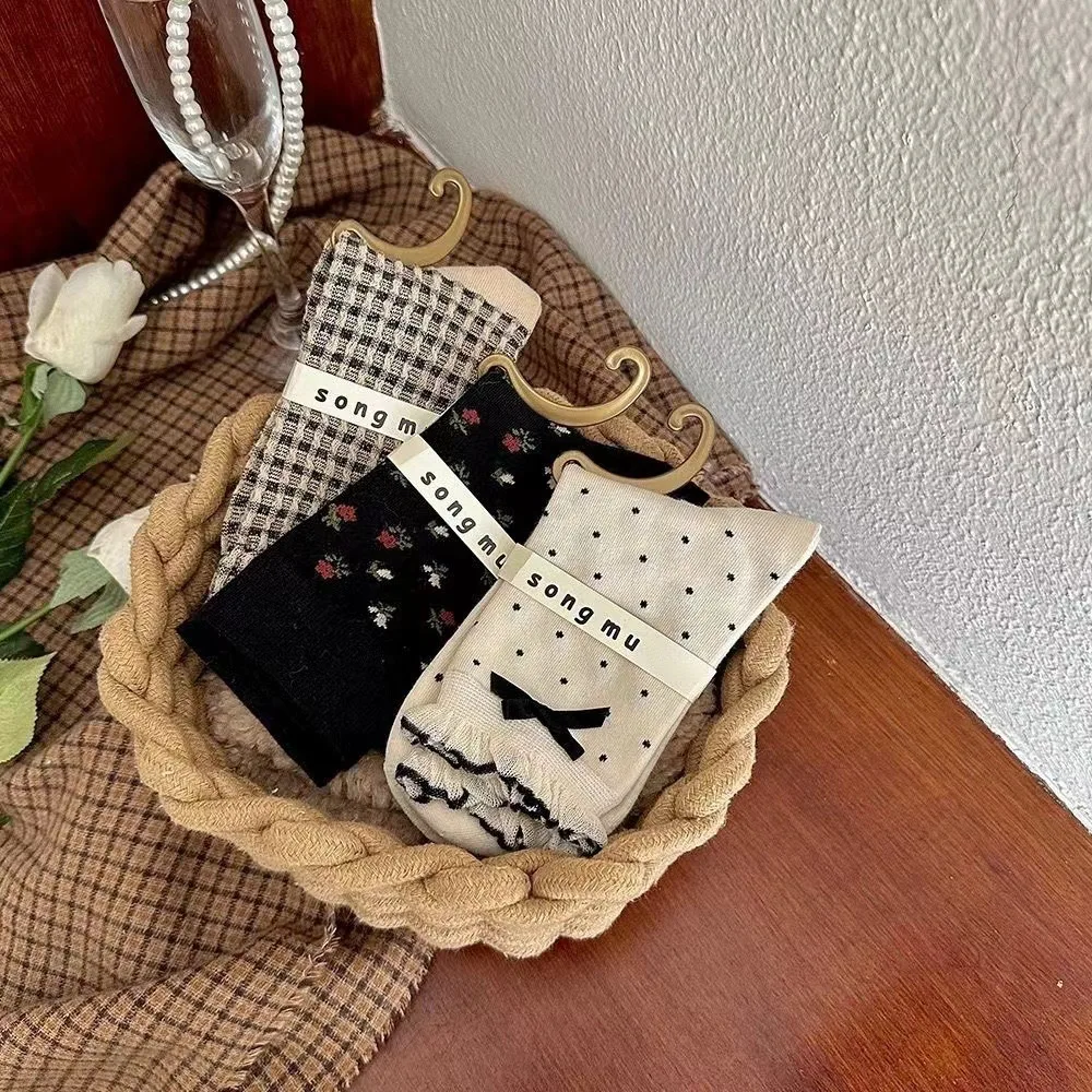 Women's Autumn And Winter Cotton Bow Socks Harajuku Fashion Kawaii Sweet Style Mafalda Accesorios Japanese Style For Girls Gift
