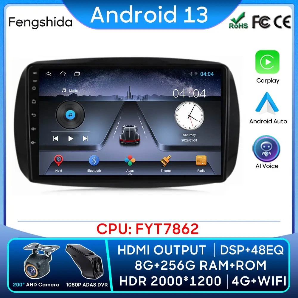 

For Mercedes Benz Smart 453 Fortwo 2014 2015-2020 Car Radio Carplay GPS Navigation Android Auto 4G Stereo Head Unit Wifi No 2din