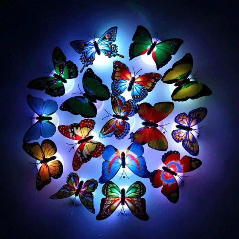 3D Pasteable Butterfly Night Lights, Lâmpadas LED Adesivo de Parede, Criativo DIY, Luz Decorativa, Decoração de Casa, 1-4 Pcs