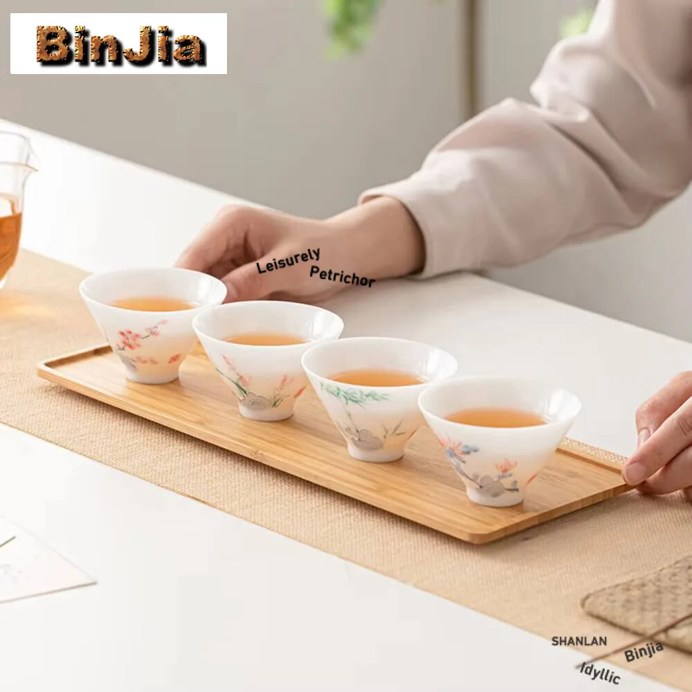 

4 шт./компл. белая фарфоровая чайная чашка Dehua, ручная роспись, чайная чашка со сливой орхидеей, керамическая шляпа, персональная чаша, чайный набор Chazhan, подарочная коробка, принадлежности