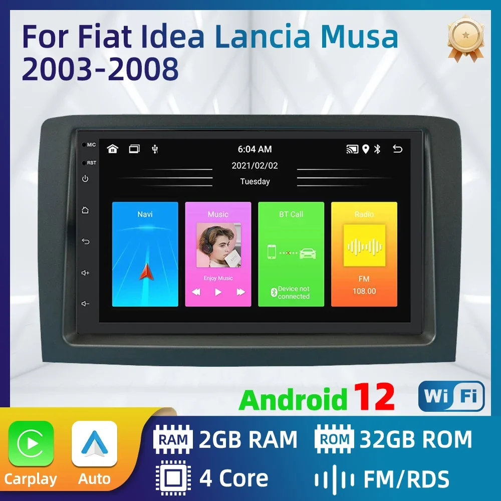 For Fiat Idea Lancia Musa 2003-2008 2 Din Android Car Radio Multimedia Player Head Unit Autoradio GPS Navigation Carplay Stereo