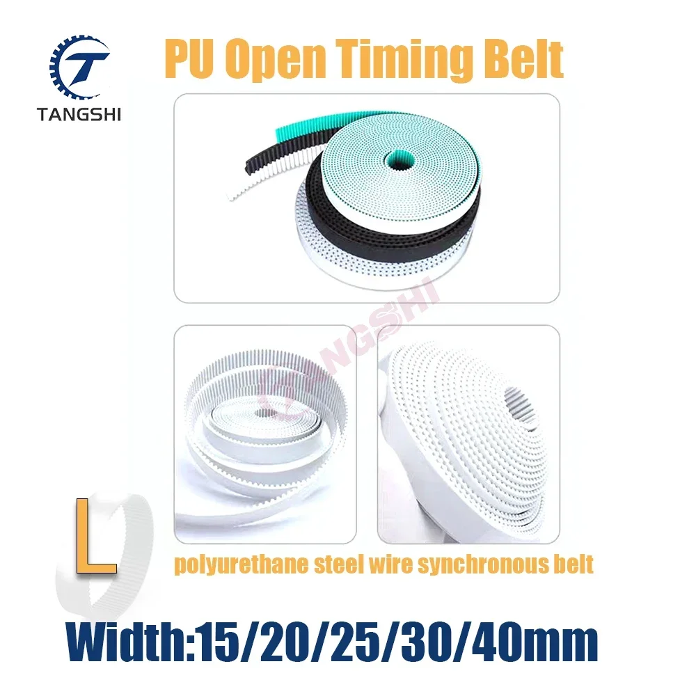 L Open Timing Belt for Robot Arm Translation Synchronous PU Green Cloth Polyurethane Steel Wire 15/20/25/30/40mm Width