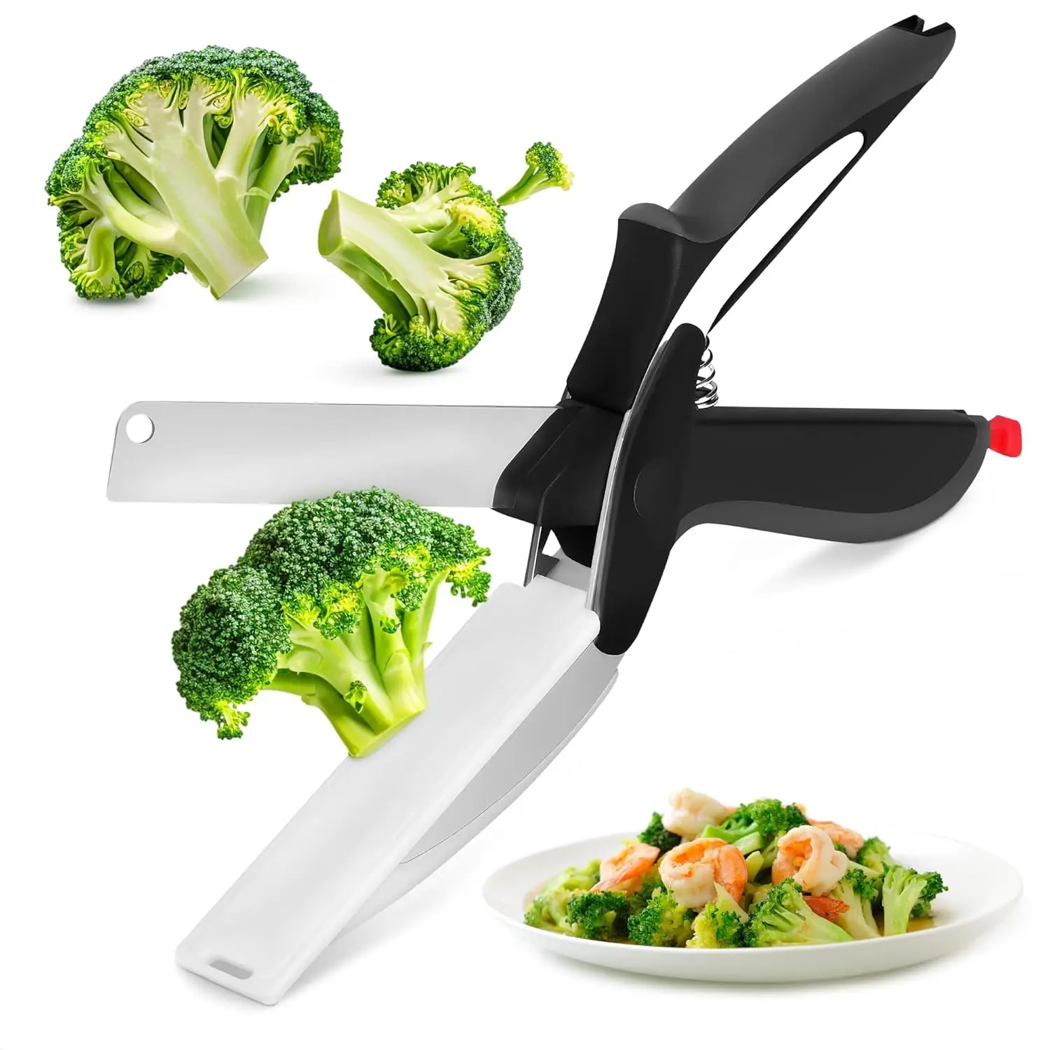 

2 in 1 Cutting Board Scissors with Knife, Stainless Steel Blade for Slicing Vegetables and Fruits, Dishwasher Safe