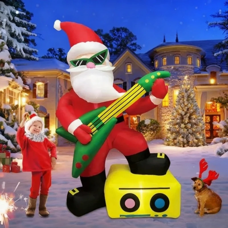 

6FT Inflatable Rock Santa Claus Decorations Santa Claus Funky Cool Airblown Christmas Outdoor Yard Garden Home Holiday Decor