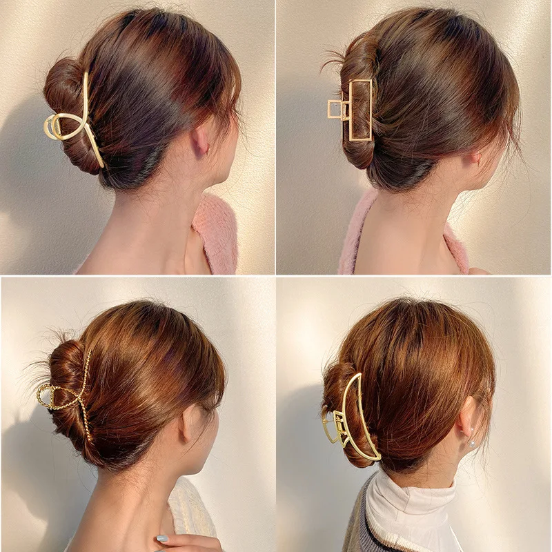 Pinza para el pelo de Metal dorado y plateado para mujer, accesorio elegante con ondas geométricas, abrazaderas grandes de mandíbula de cangrejo Punk, tocado 2023