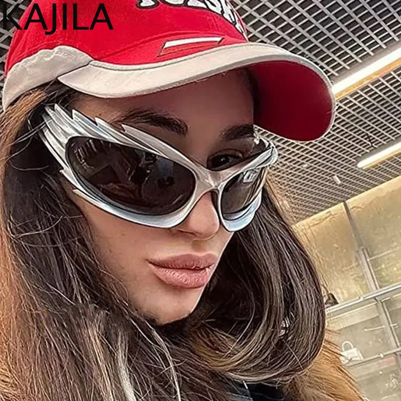 Rectangle Spike Punk Sunglasses Women Y2K Sports Sun Glasses for Lady 2025 Luxury Brand Black Retro 2000's Eyewear Shades UV400