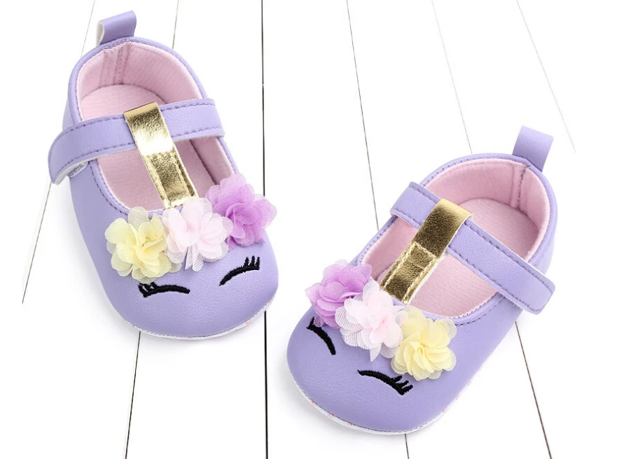 Baby Girls Soft PU Leather Shoes Floral Sole Crib Cute Anti-slip Flat Shoes Walking Flat Shoes for Spring Autumn