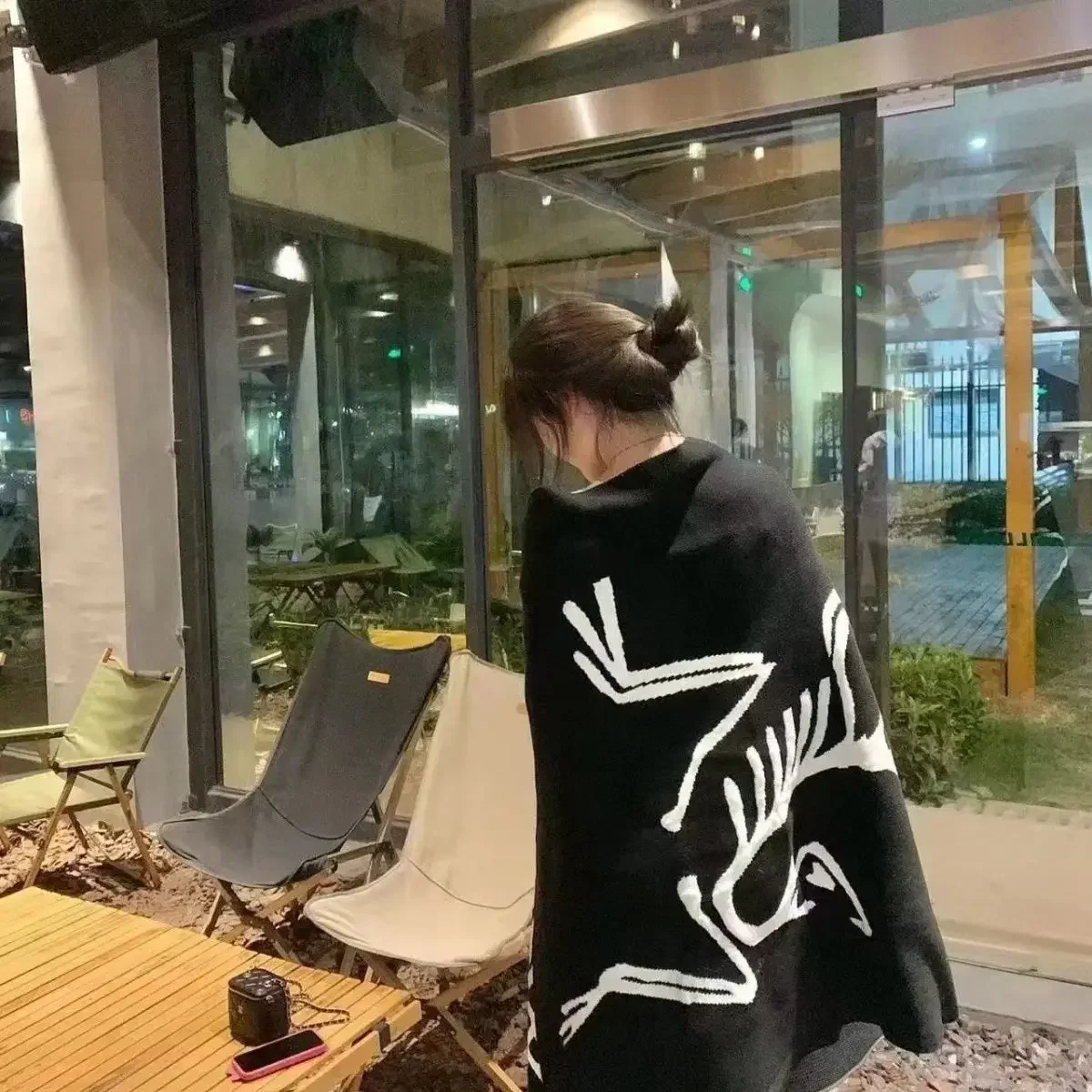 

Camping blanket cloak women's winter jacket men's outdoor couple blanket knitted blanket outdoor