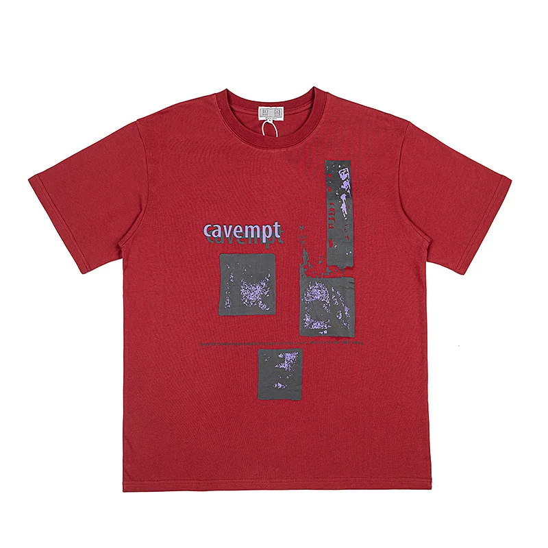 Red CAVEMPT T-shirt Men Woman 1:1 Good Quality Vintage Letter Abstract Printing O-Neck Loose Casual C.E Top Tees