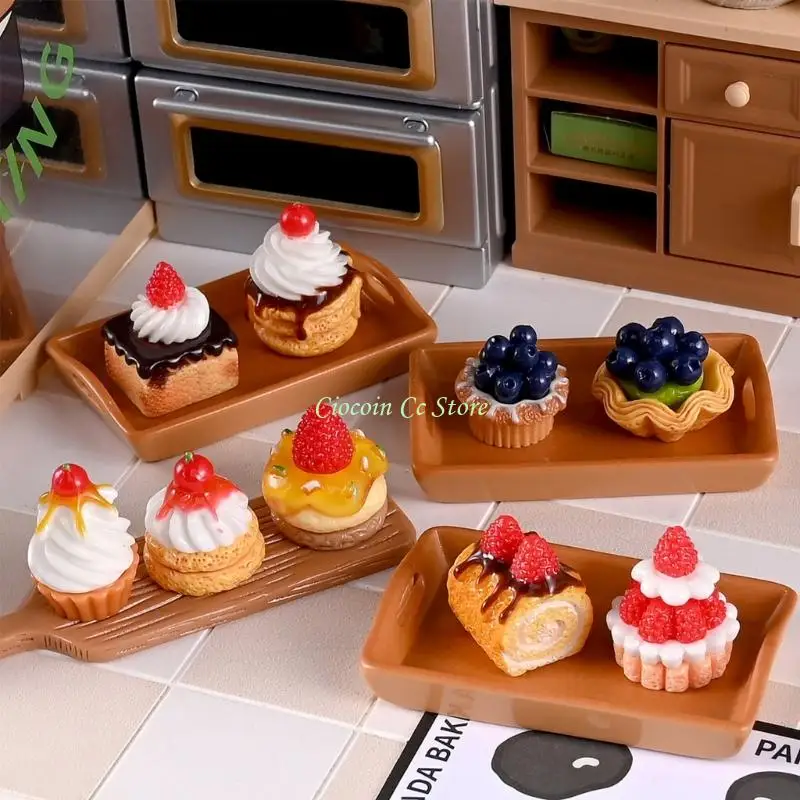 X90F Toy Miniature Cake Dessert Resin Cake Figures Pretend Play Kitchen Game Accessories Dollhouses Kitchen Decorations