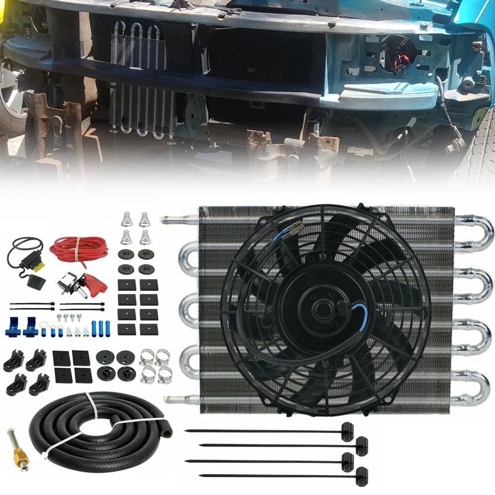 

8 ROW ENGINE TRANSMISSION OIL COOLER FAN 6AN IN-HOSE 180'F THERMOSTAT SWITCH KIT