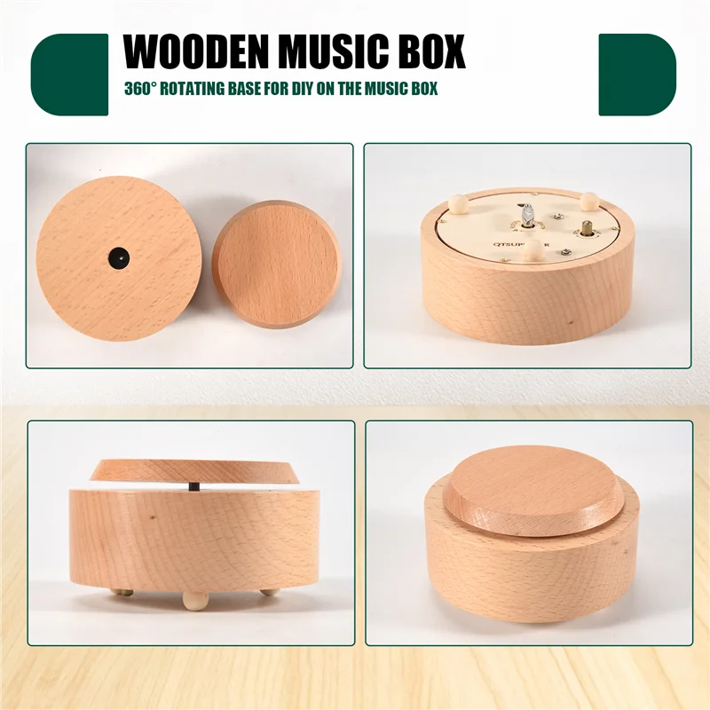 صندوق تشغيل الموسيقى الخشبي قاعدة مستديرة دوارة DIY الحرف الفنية لعيد الميلاد الحلي الزخرفية هدية للأطفال