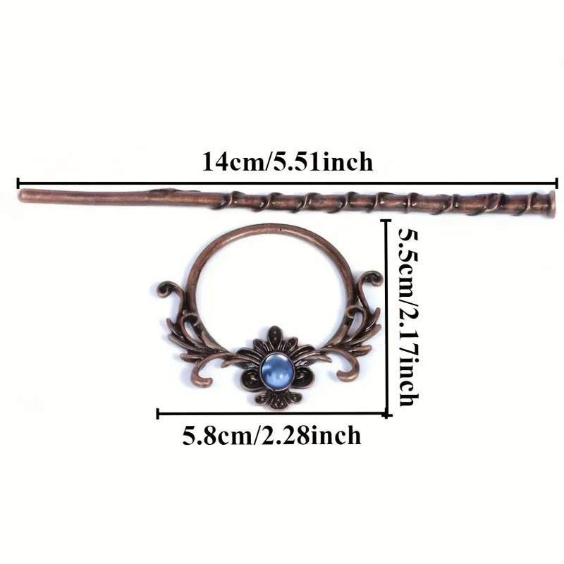 1-teiliger Haarstab im Vintage-Stil: Kupfer – getönt mit blauem Edelstein und verziertem Blumenmuster, perfekt für Boho- und Fantasy-Looks – Detail 5