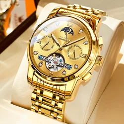 Original Watch for Men Luxury Automatic Waterproof Moon Phase Date Menchanical Stainless Steel Gold Classic Wrist Watches Gift