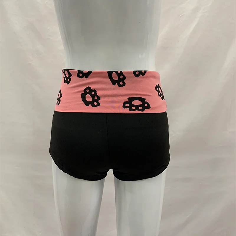 Sommer Damen Niedliche Street-Lounge Rosa Pfoten-Print Faltbarer Bund Hochelastische Enge Yoga Hot Shorts – Detail 4