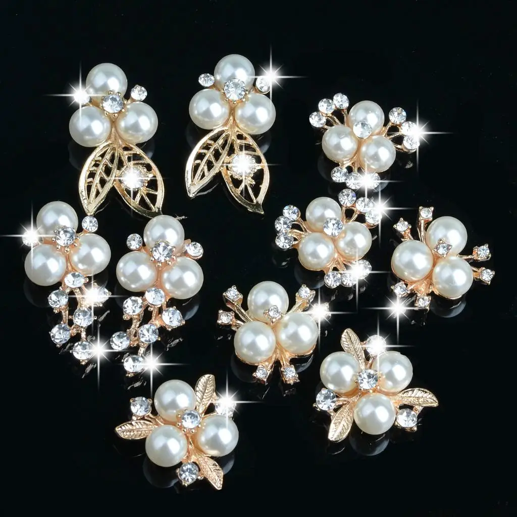 10pcs Crystal Rhinestone Buttons Flower Flatback Jewelry Embellishment