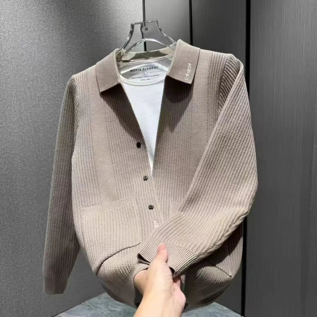 سترة محبوكة للرجال Jaet Busin كاجوال بسيطة من ألياف البوليستر طويلة Sve بطول منتظم ملابس ربيع الخريف
