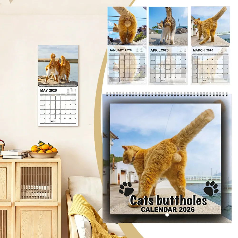 2026 Calendario di testa di gatto Simpatico calendario da parete a tema gatto divertente Decorazioni per la casa accoglienti e coinvolgenti Illustrazioni divertenti per la giunta quotidiana