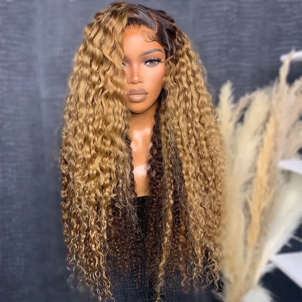 Glueless 26inch Highlight Blond Preplucked Natural Hairline Soft 180%Density Kinky Curly Lace Front Wig For Black Women