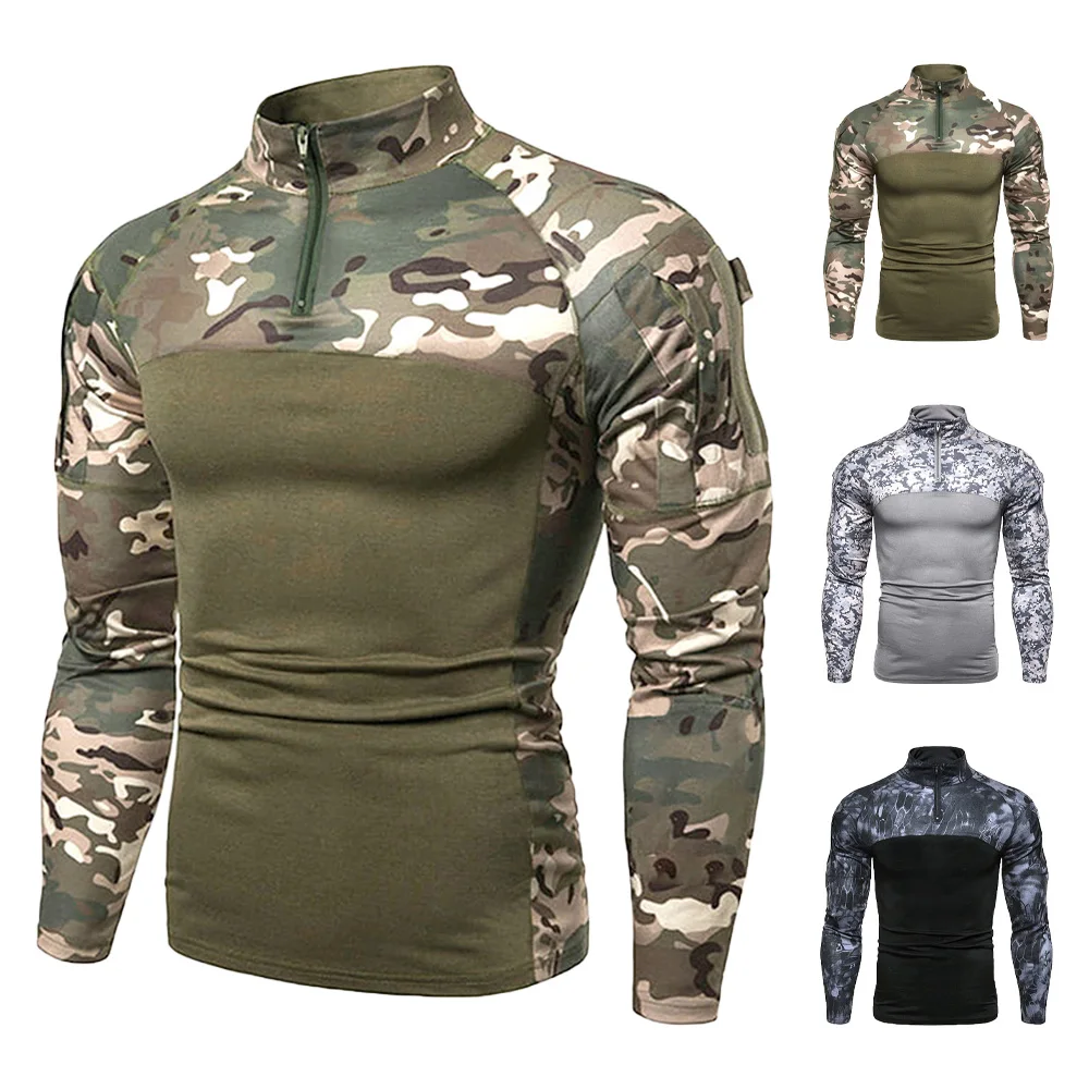 Męska bluza taktyczna Outdoor Bluzy Męskie Wiosna Jesień Pulowery z długim rękawem Lekkie bluzy ze stójką Slim Fit