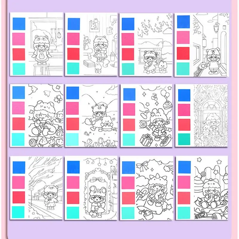 Книжка-раскраска с акварелью, детская книга с акварельными красками, 5X рабочая тетрадь с акварельными красками для детей, креативная акварельная раскраска