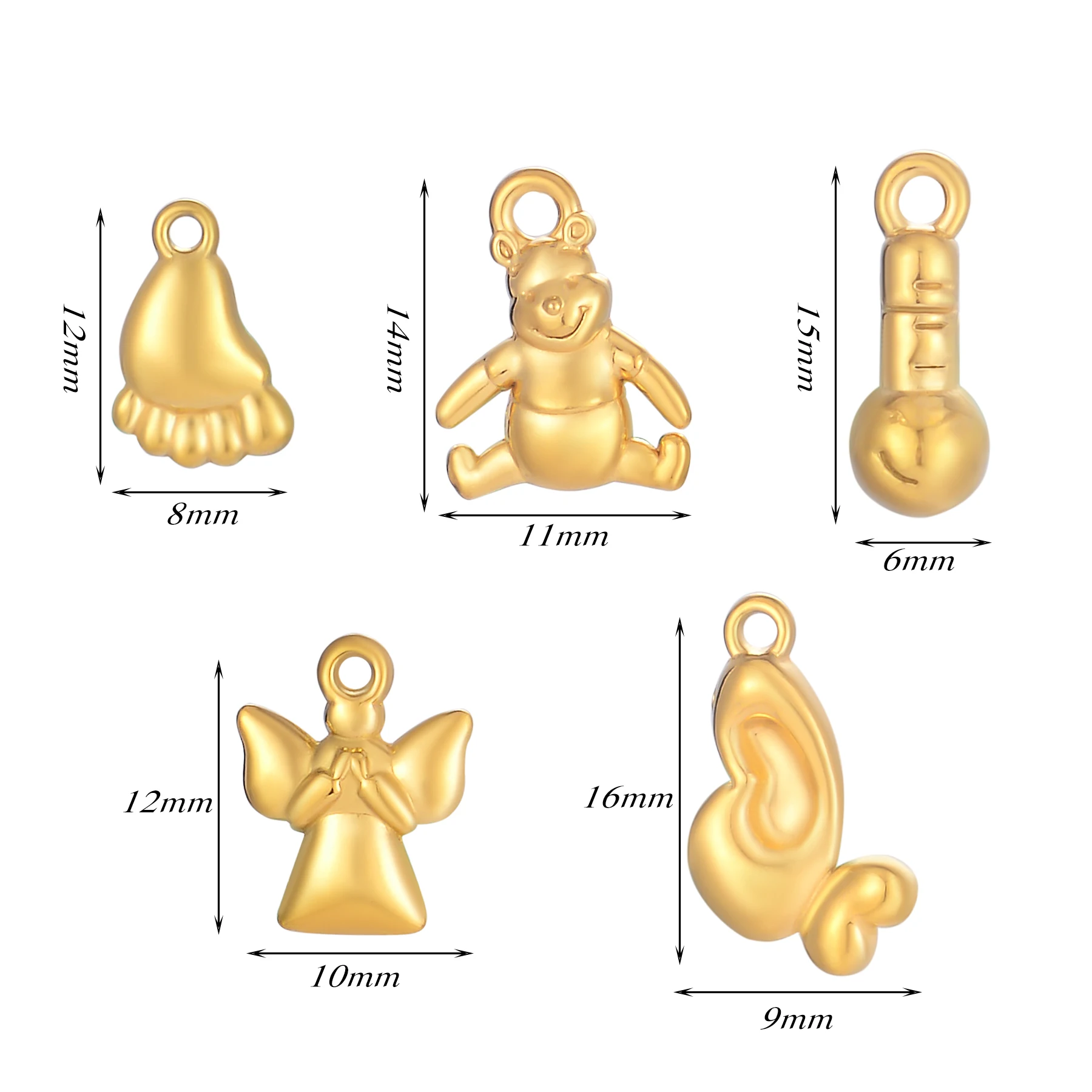 

6Pcs Stainless Steel Mini Foot Angle Microphone Bear Butterfly Charms for DIY Pendant Necklace Earrings Jewelry Accessories