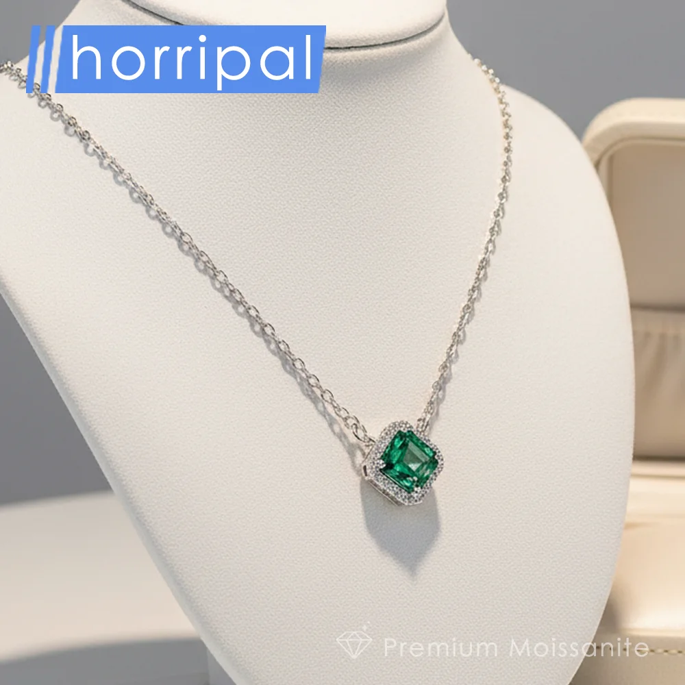 

Princess Cut Green Moissanite Pendant Necklace Sterling Silver S925 Jewelry Plated 18K White Gold Clavicle Chain for Women Gift