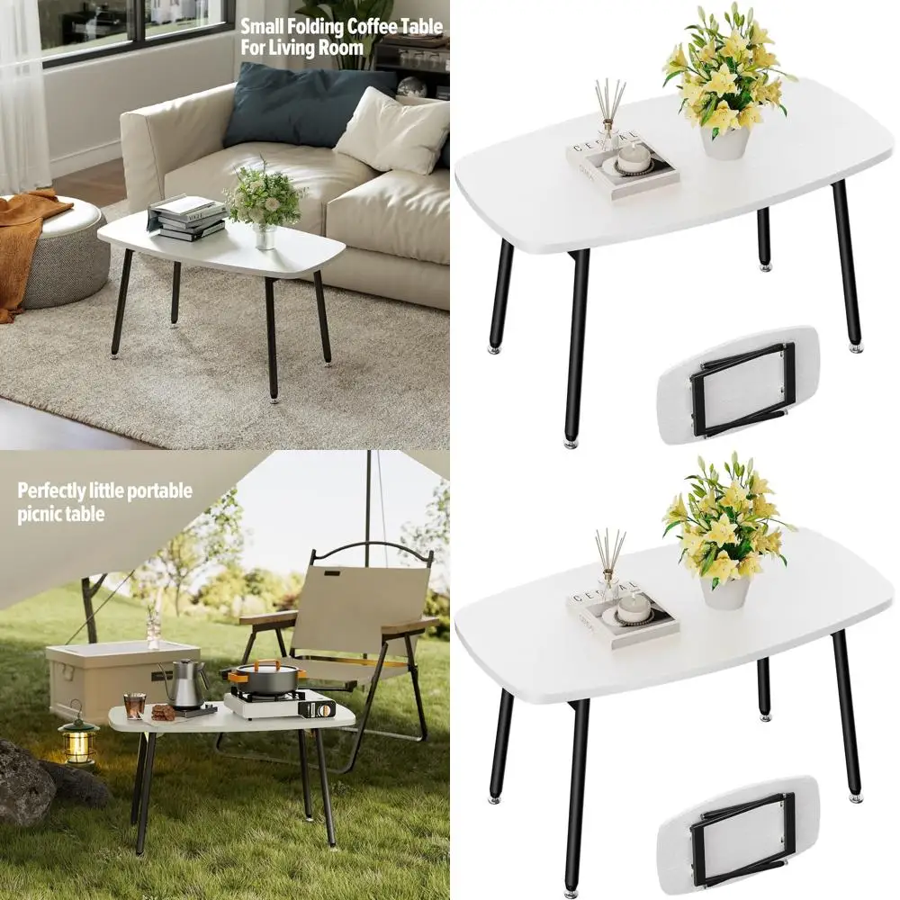 

Компактный современный белый складной журнальный столик для небольших жилых помещений: портативный, простая сборка, 31,5x15,7x17,7 дюйма