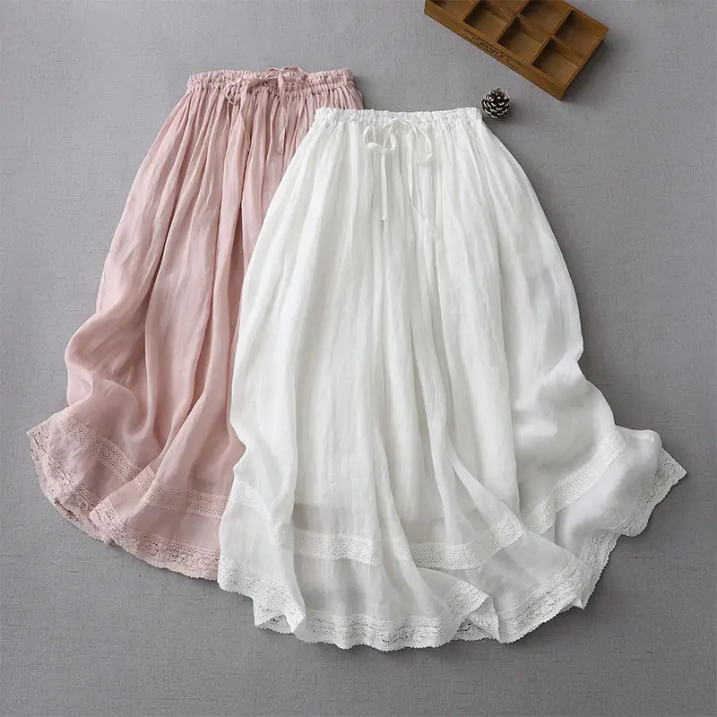 High-Waisted Double-Layer Cotton Half-body Skirt Female Summer New Korean Version Of The Literary Loose Waist Half Skirts