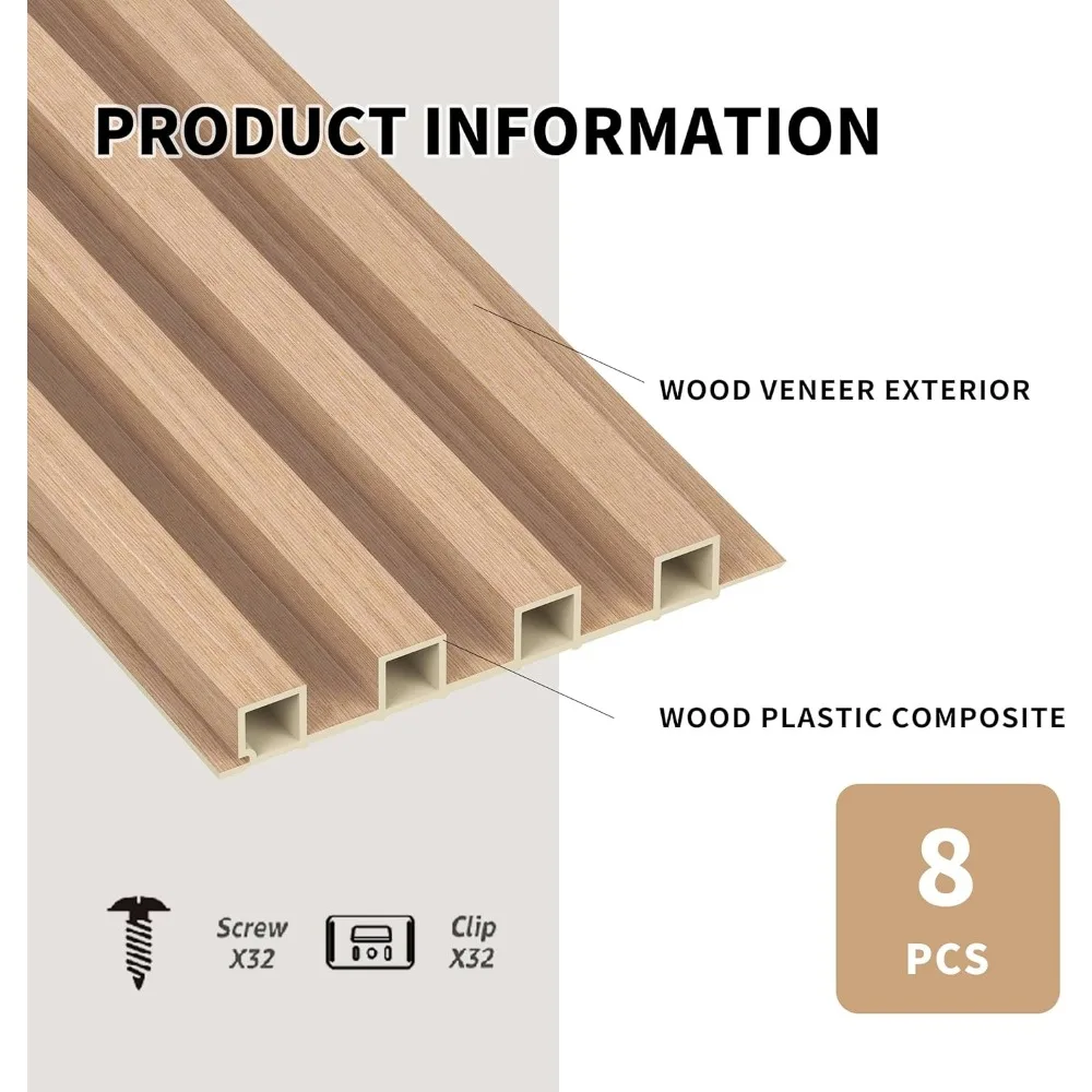 Panel Dinding Slat, 8 Paket Bilah Kayu Akustik Dekoratif Aksen untuk Dinding dan Langit-langit, Panel Akustik untuk Dekorasi Dinding Modern