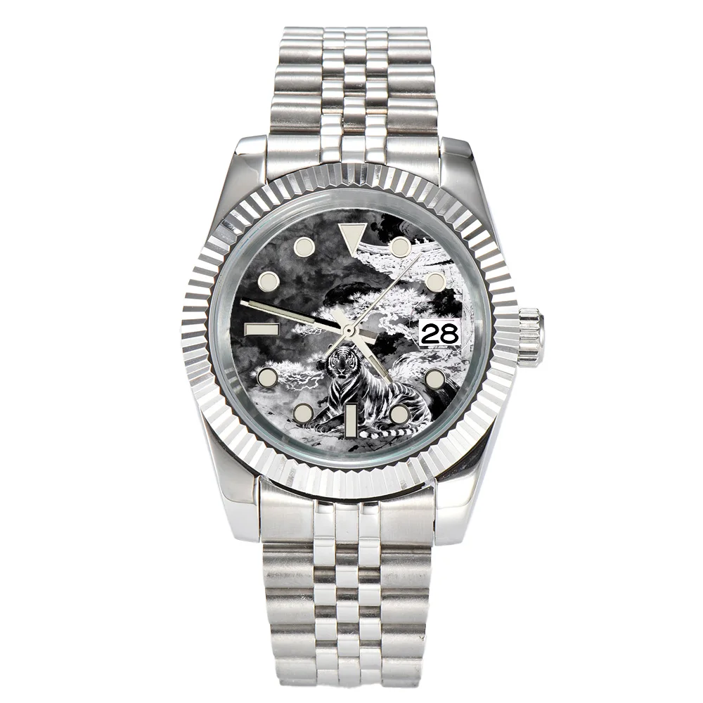 Men's 36/39mm Waterproof Watch Customizable DIY Sapphire Glass Stainless Steel NH35 Movement Creative Logo Design