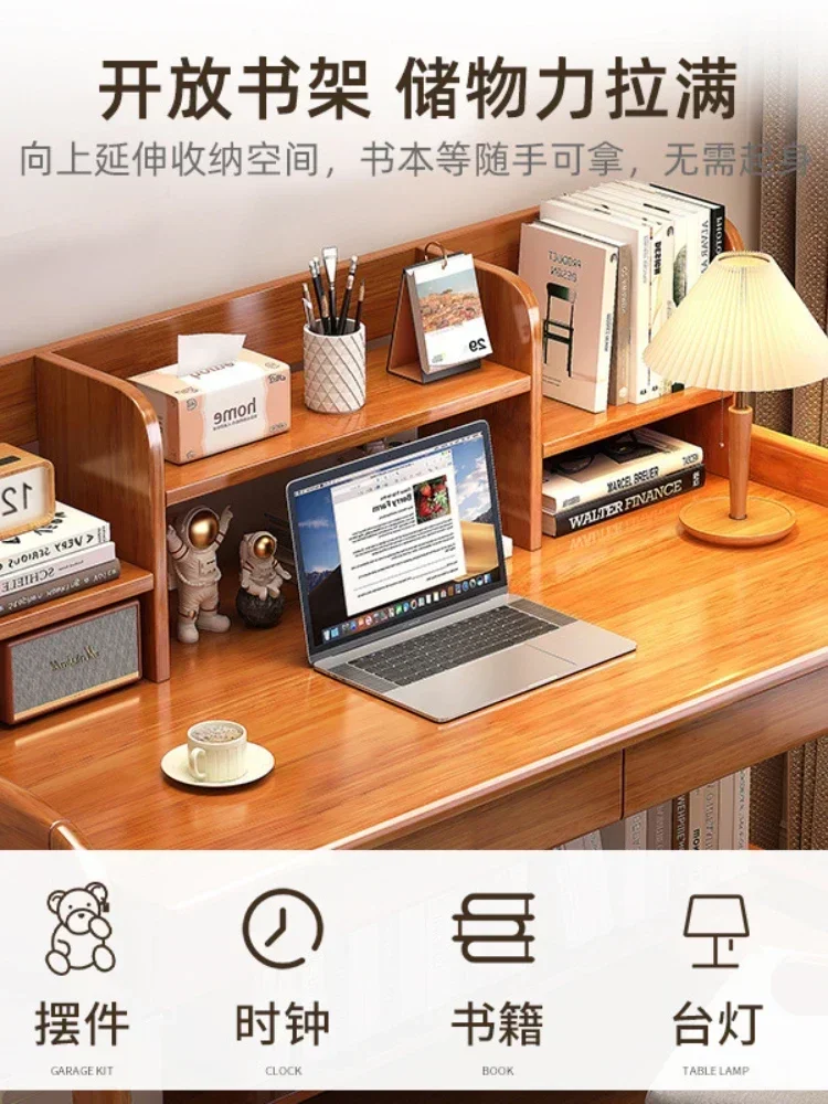 Bookshelf Integrated Bedroom Bedside Writing Desk Simple Home Desk Solid Wood Study Table