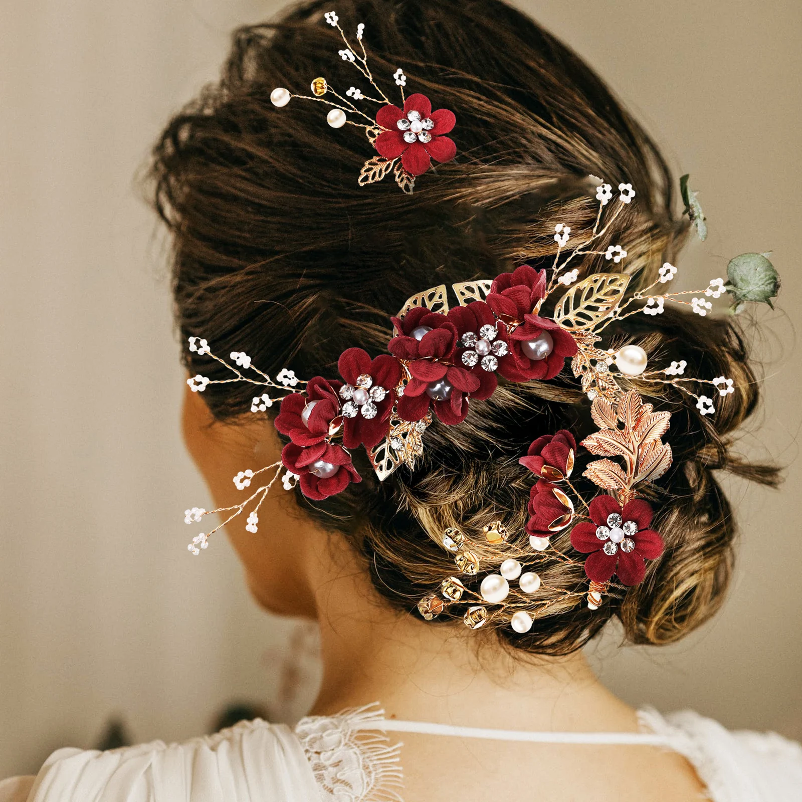 

2 set Wedding Hair Combs Clips Set Faux Pearls Rhinestones Side Comb Hair Accessories Bridal Tiara For Bridesmaid Party