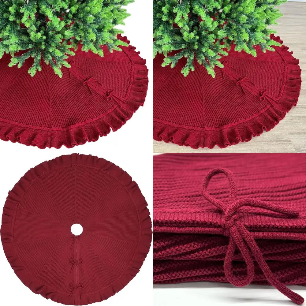 

Бордовый 48-дюймовый свитер с рюшами, юбка в виде рождественской елки и кружевными завязками