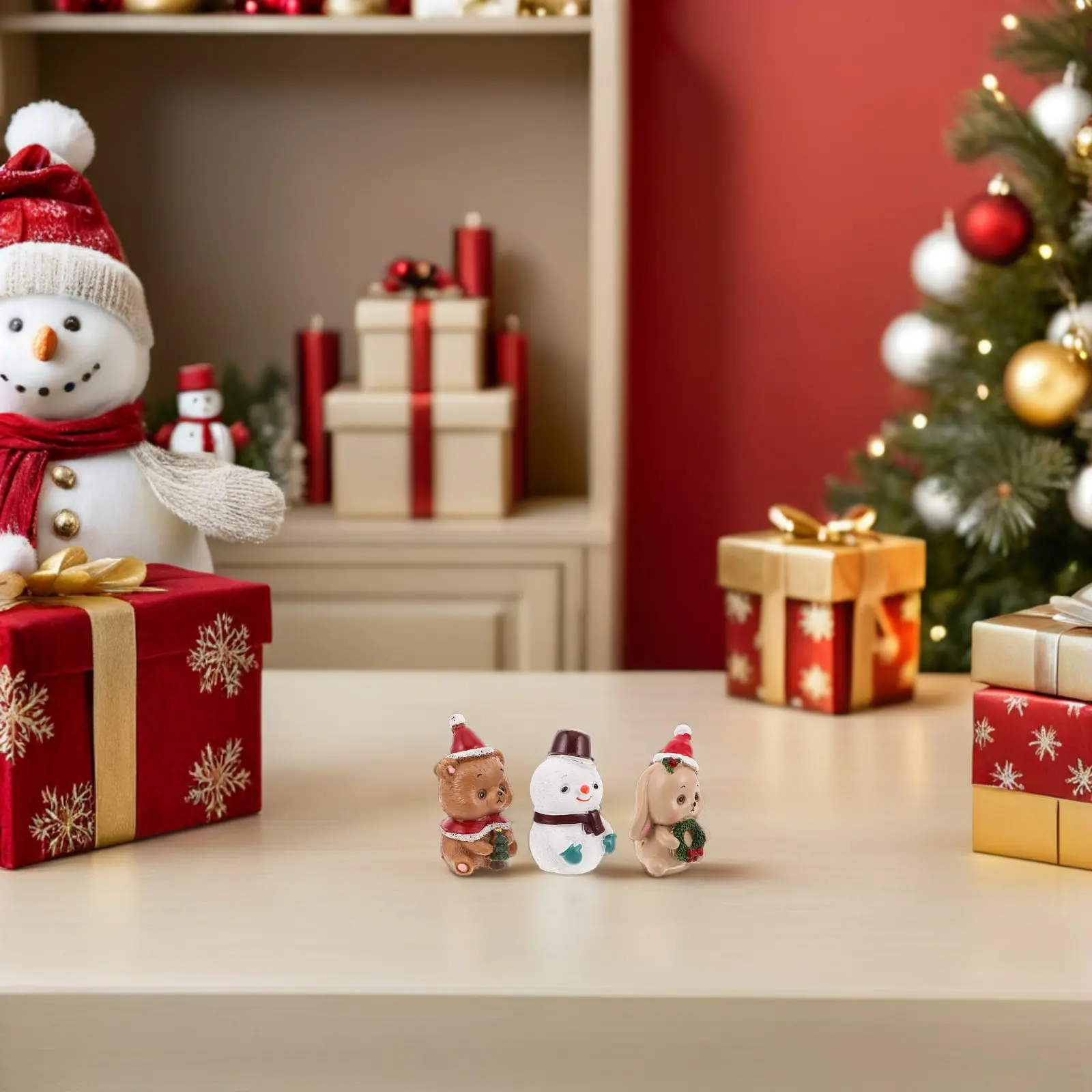 6Pcs Christmas Miniature Resin Snowman Santa Claus Rabbit Hedgehog Winter Decorations Holiday Party Supplies Micro Landscape