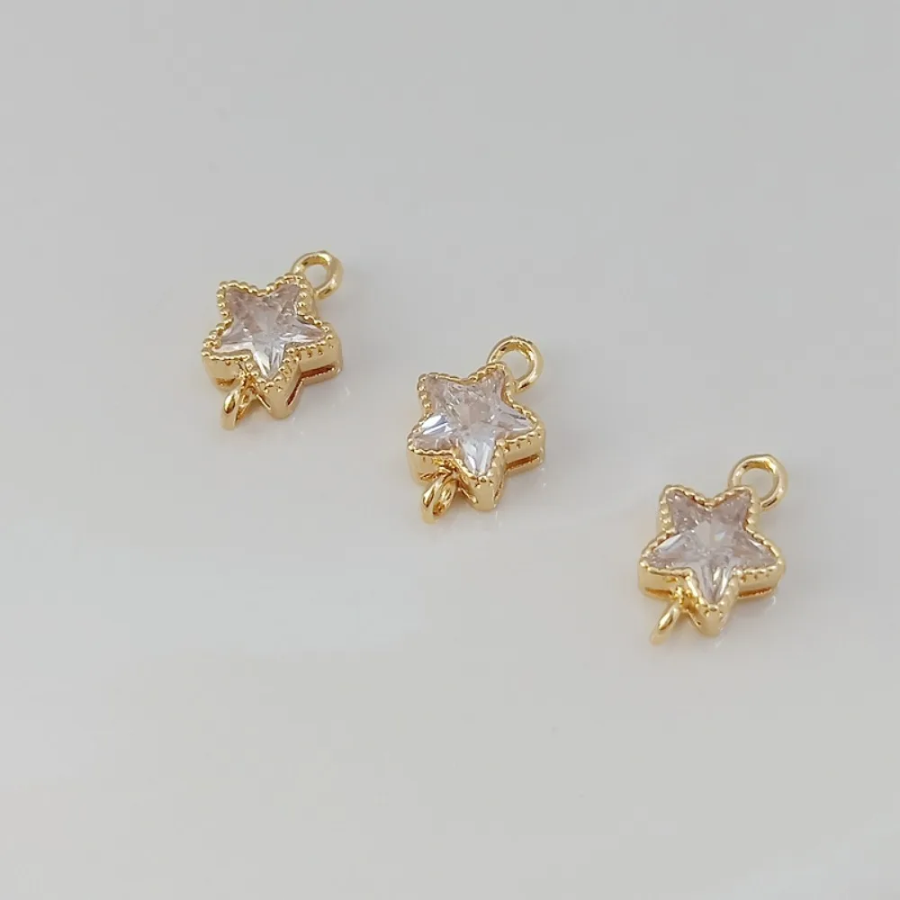 

14K Copper Real Gold Inlaid Double Hanging Five-pointed Star Zircon Pendant Connecting Bracelet Diy Zirconia Earrings Accessory