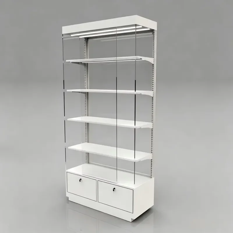 Metal Glass Jewelry Display Cabinet With LED Lighting For Retail Store Shopping Mall Boutique Showcase Inventory Storage Unit